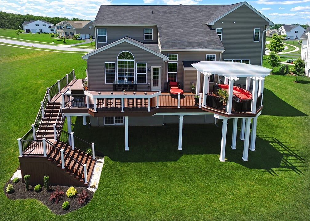 standout staircase on outdoor deck design elevated deck design with grand staircase