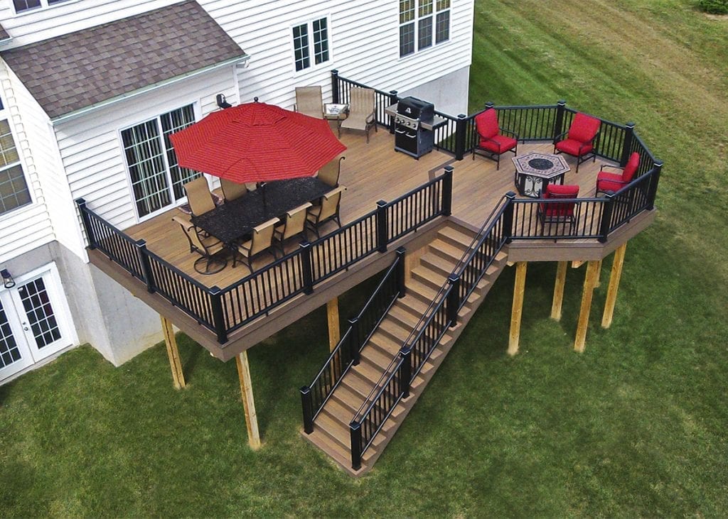 red sun umbrella on two story deck deck umbrella