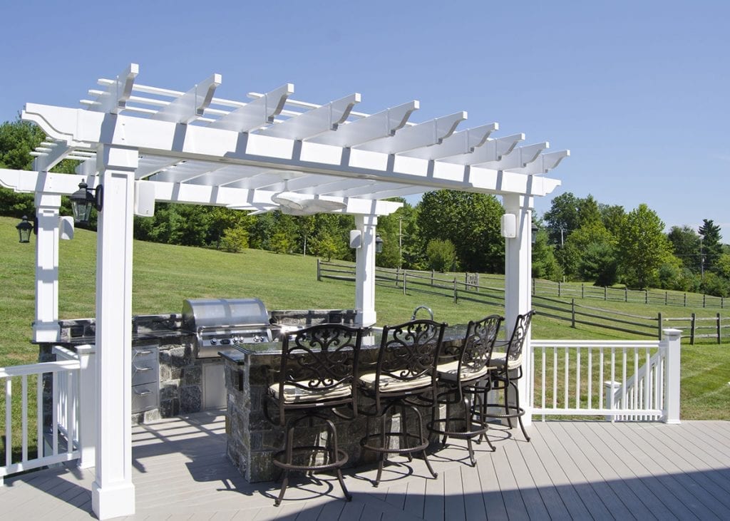 outdoor cooking area with bar counter and seating outdoor grilling station covered with pergola