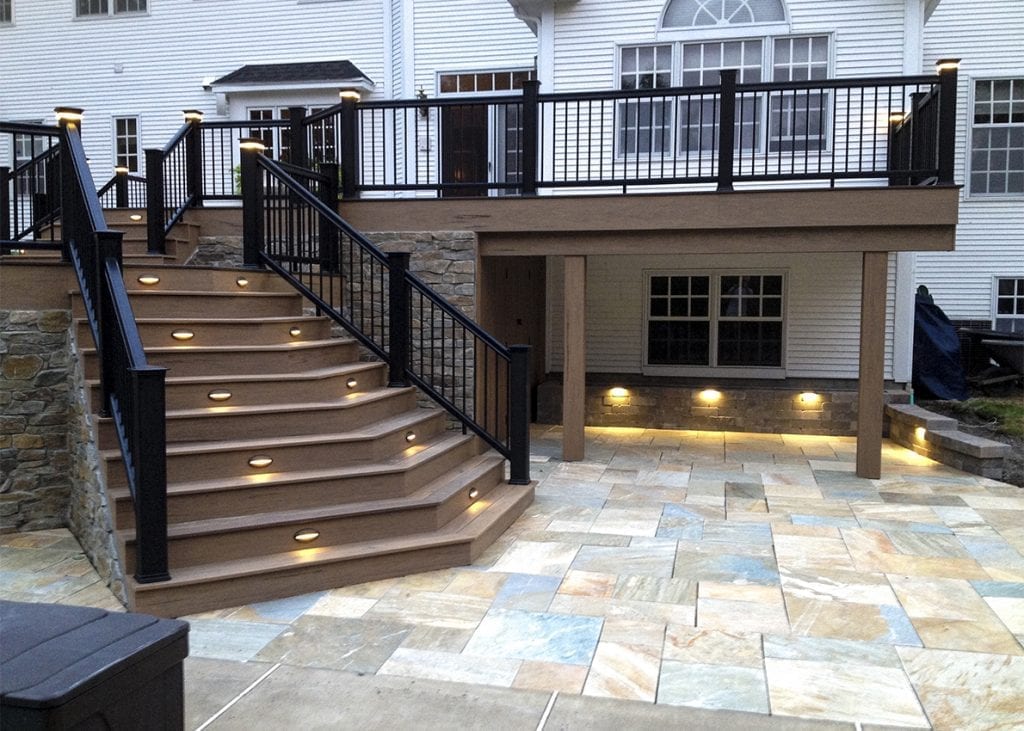outdoor lighting accessories for deck poolside deck and patio with step lights and post lights