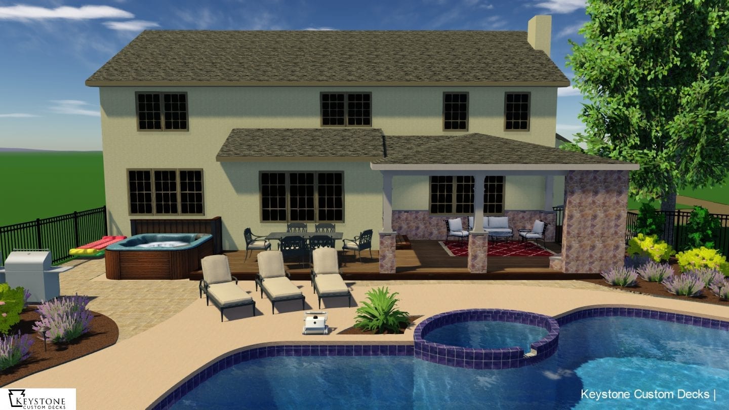 3D rendering of custom timbertech porch in west chester pa