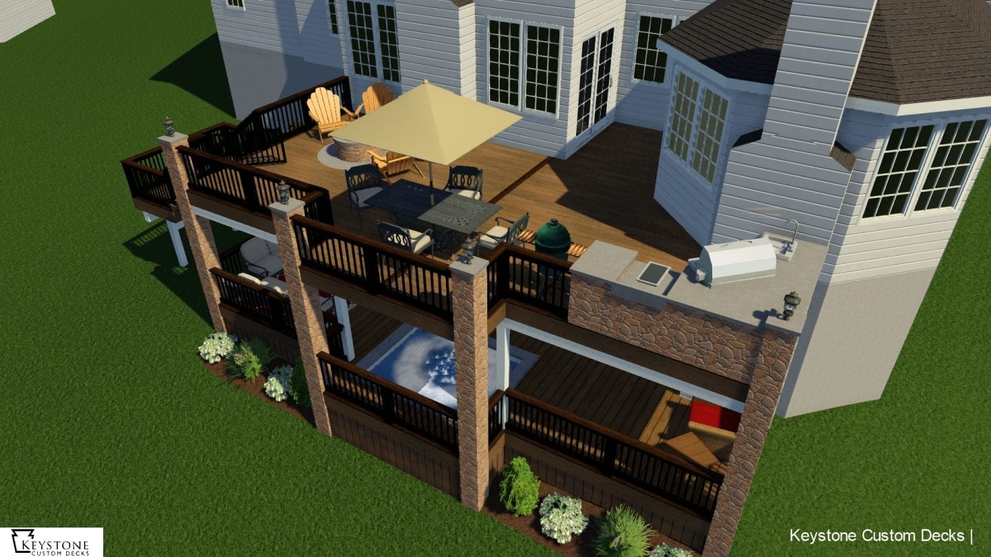3D rendering of custom timbertech deck west chester pa