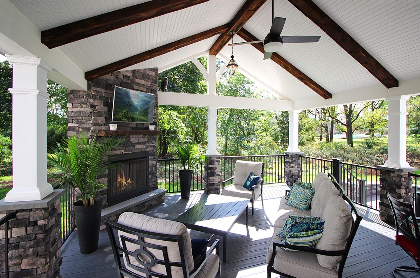 TimberTech composite deck with outdoor television outdoor television deck add-on
