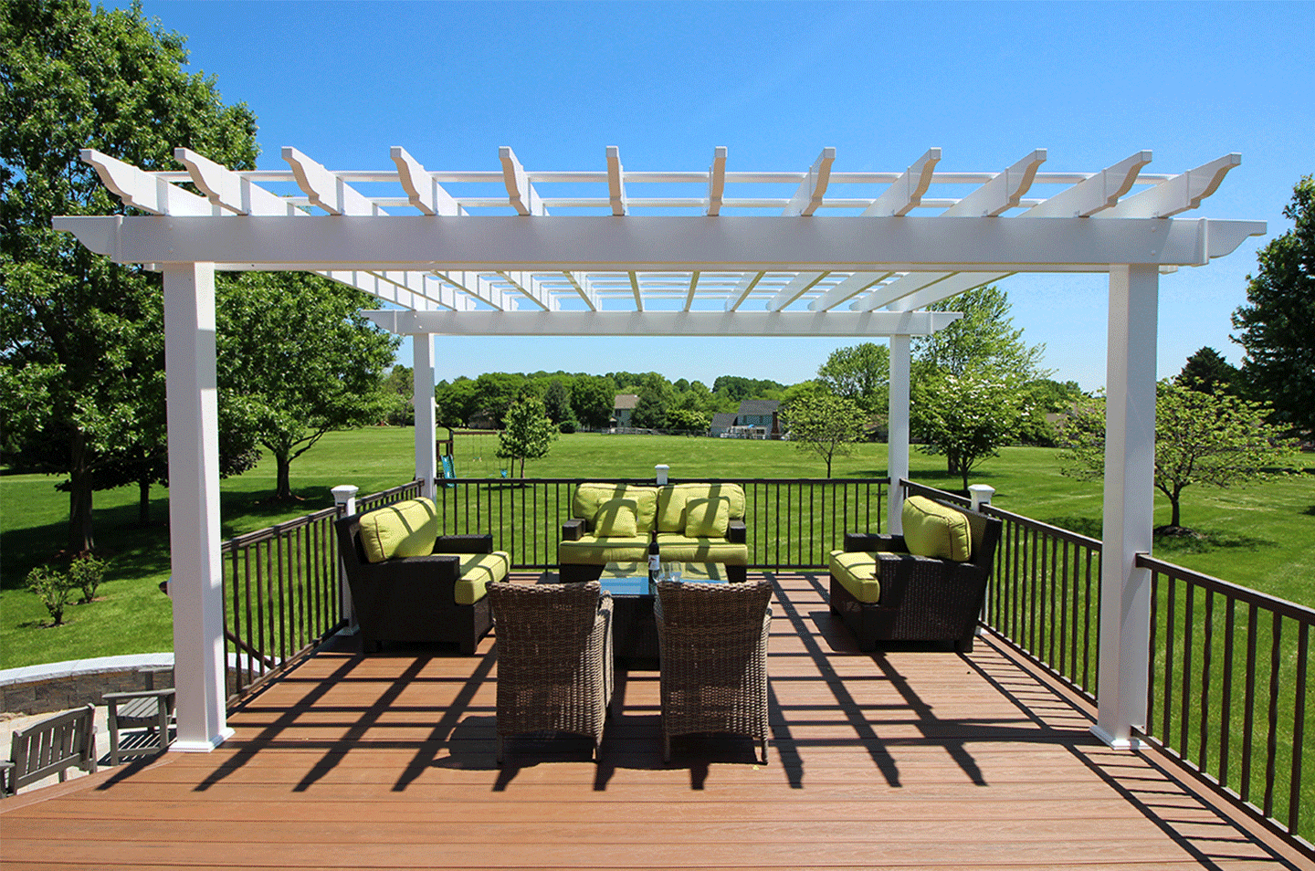 pergola with a lattice roof used for partial deck shade pergola deck shade option