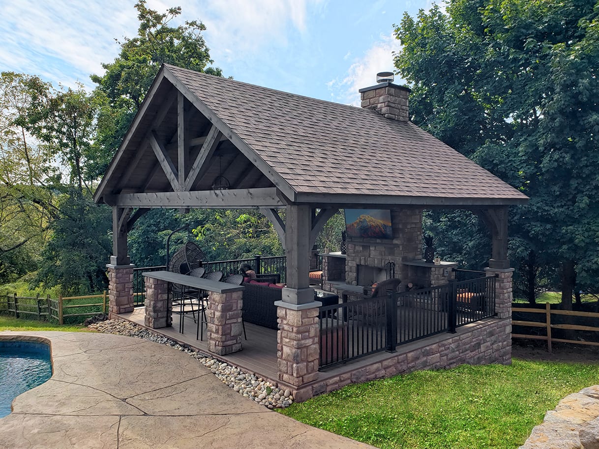 Custom Pecan TimberTech Deck / Stonework Pavilion Collegeville, PA