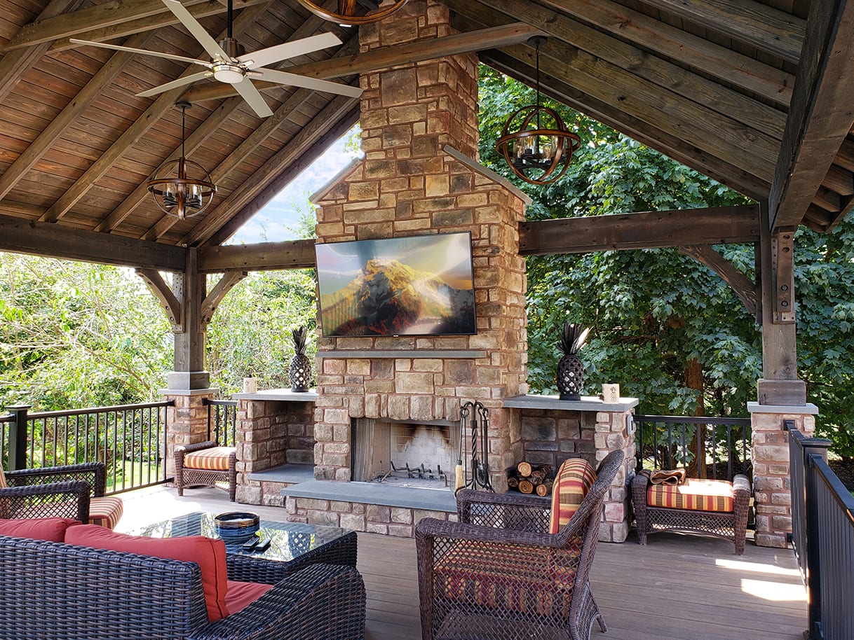 Custom Pecan TimberTech Deck / Stonework Pavilion Collegeville, PA
